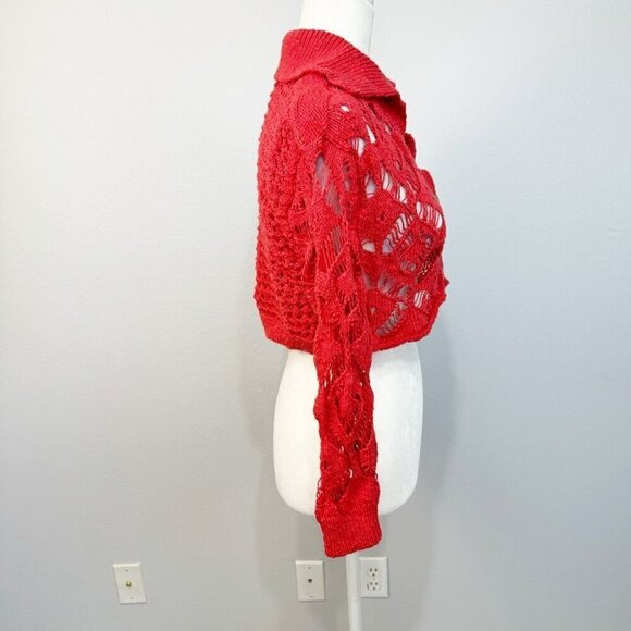 Free People Women's Sedona Cardigan Crop Long Sleeve Button‎ Open Knit Orange XS - Picture 6 of 14